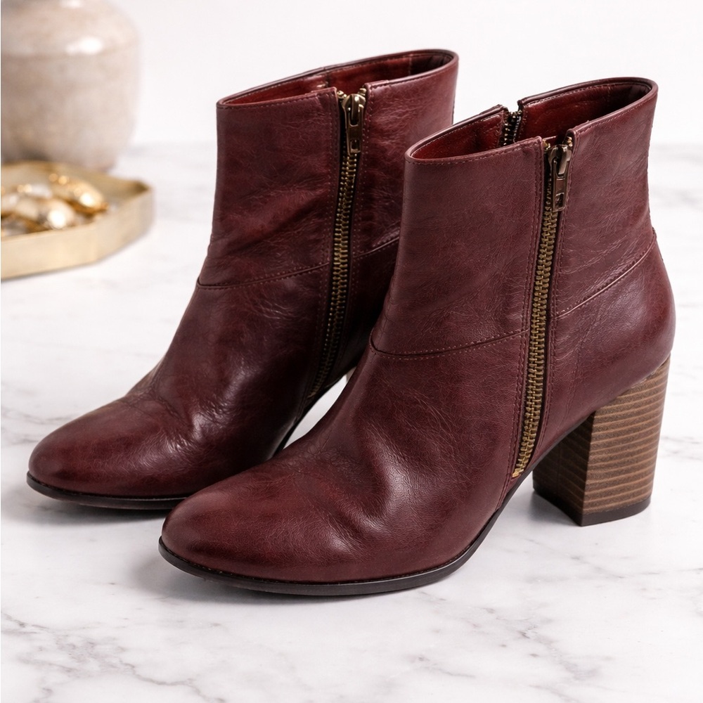 Cole Haan Burgundy Leather Side-Zip Ankle Boots